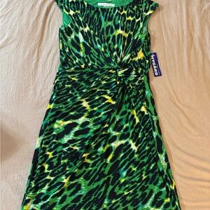 NWT Peter Nygard Green and Black Animal Print Midi Dress